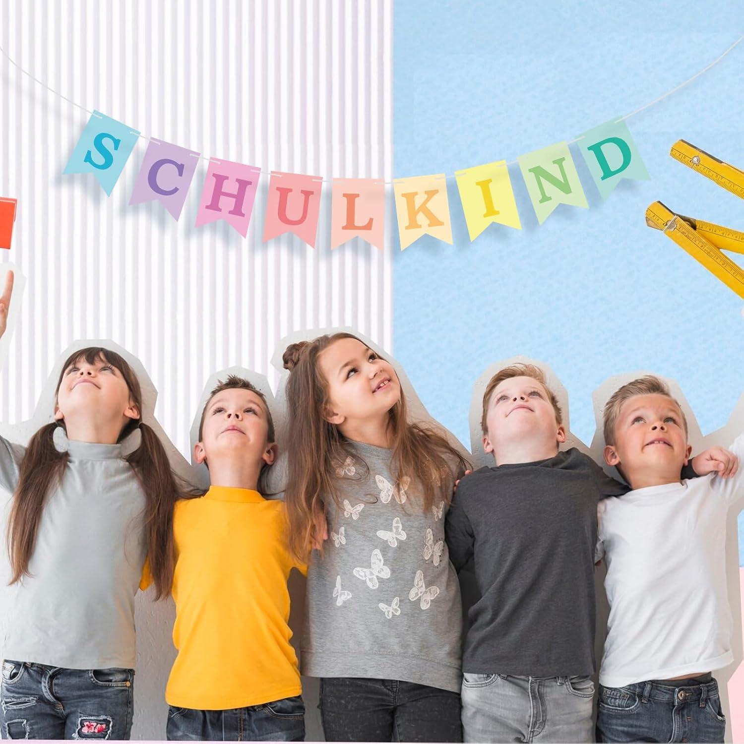 Einschulung Deko Mädchen Schulkind Girlande Pastell Banner für Schuleinführung