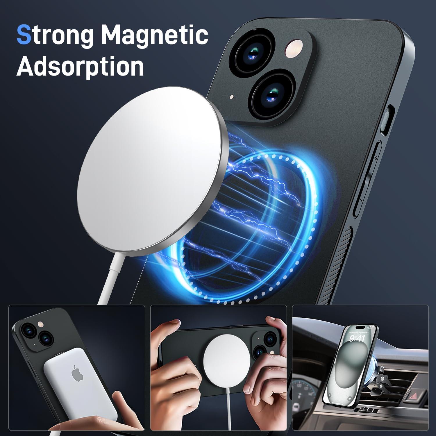 Meeter iPhone 15 Handyhülle MagSafe TPU Stoßfest Schutzhülle PU Leder