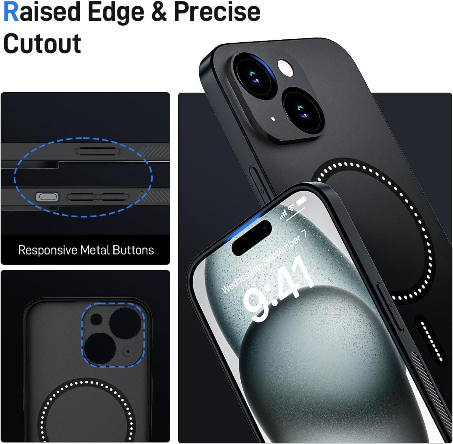 Handyhülle iPhone 15 TPU Anti-Rutsch Stoßfest Schutzhülle PU Leder MagSafe