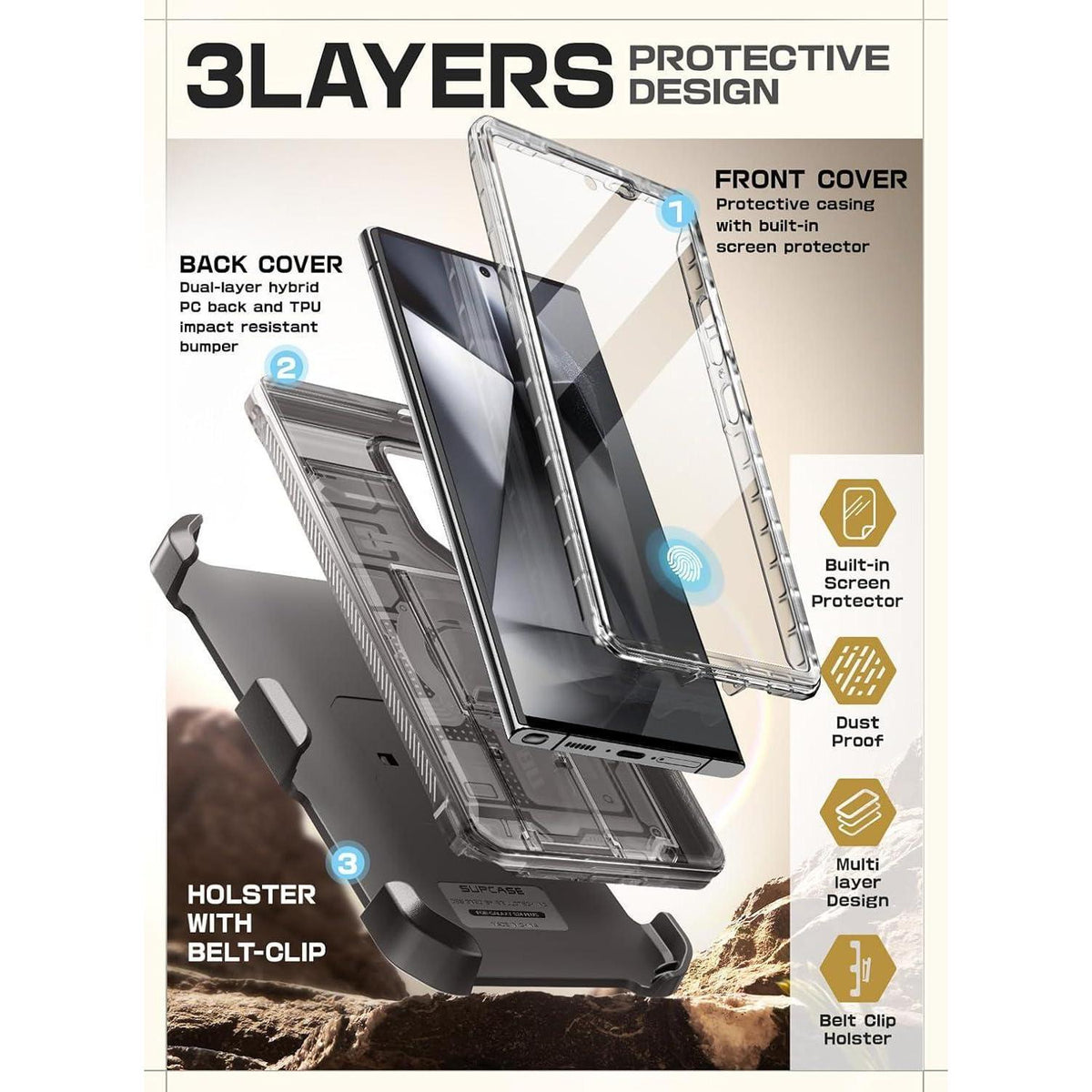 Handyhülle mit Ständer für Samsung Galaxy S24 Ultra, Frostschwarz