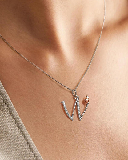 Initiale Kette Silber 925 mit Zirkonia, Buchstabe-Halskette Damen Mädchen