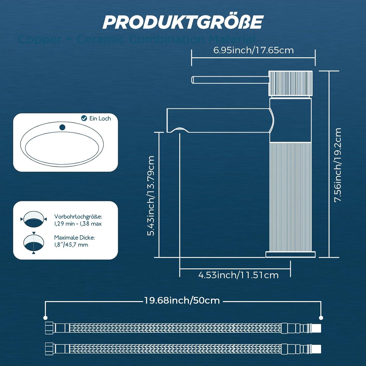 FORIOUS Waschtischarmatur Schwarz Matt mit Auslaufhöhe 120mm - Energiesparend & Wassersparend