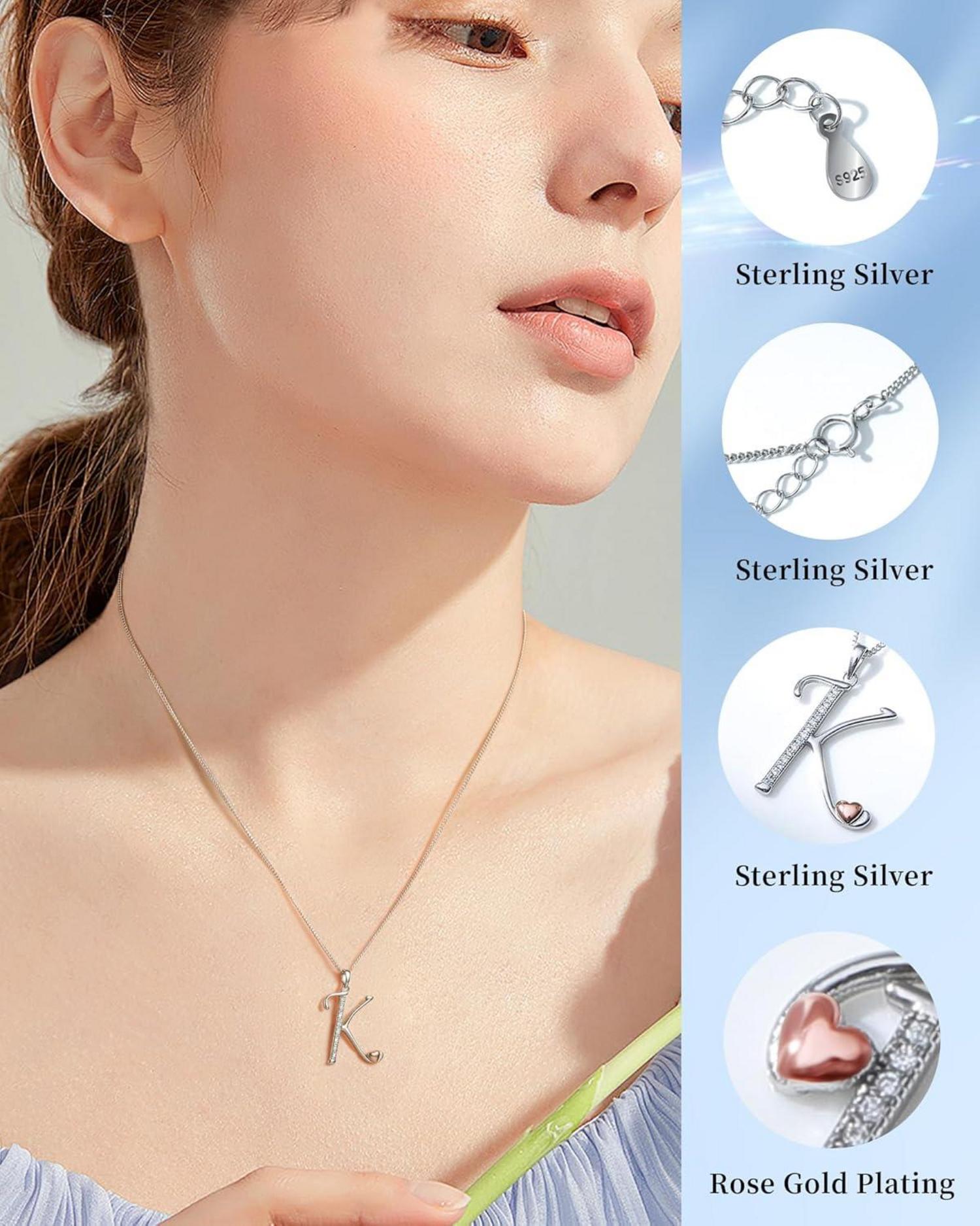 Initialen-Halskette 925 Sterling Silber Zirkonia Damen Mädchen