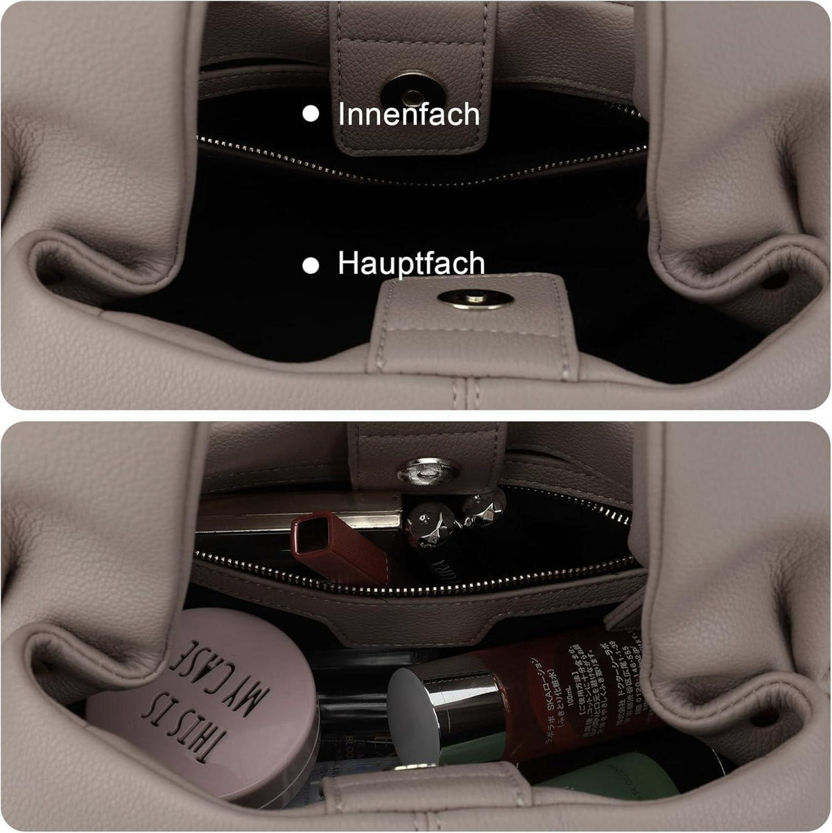 TIAASTAP Damen Handtasche PU Leder Vintage Hobo Umhängetasche Grau