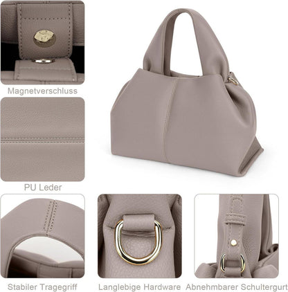 Kleine Damen Handtasche PU Leder Vintage Umhängetasche Grau