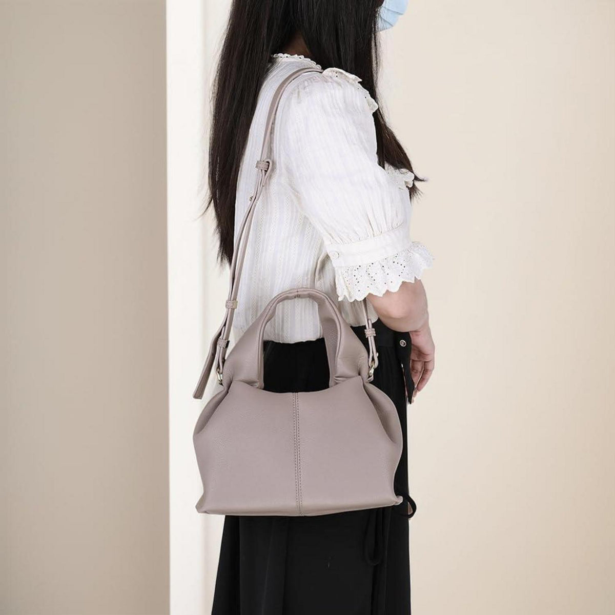 TIAASTAP Damen Handtasche PU Leder Vintage Hobo Umhängetasche Grau