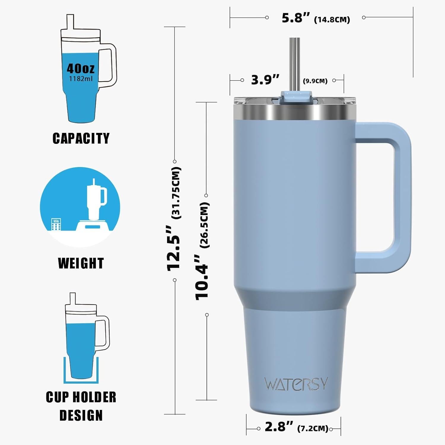 WATERSY 40oz Thermobecher Doppelwandiger Edelstahl Auslaufsicher Trinkbecher Smogblau