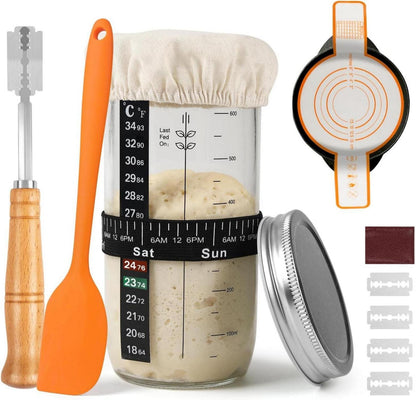Sauerteig Starter Set 650ml Glas Thermometer Brot Zubehör