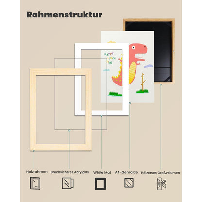 Kinder Bilderrahmen A4 Acryl Holz MDF magnetisch Pinnwand