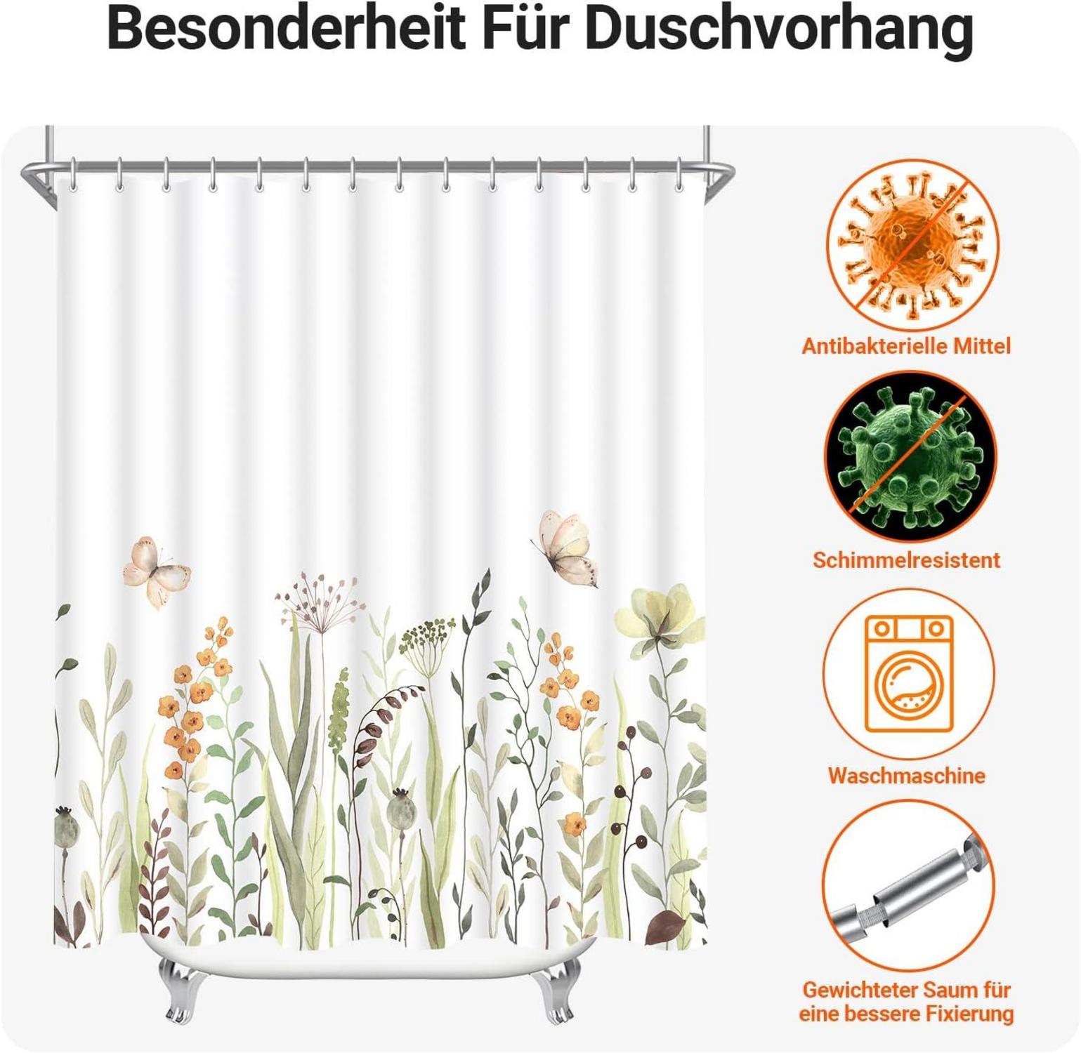 Duschvorhang 180x200cm Schmetterling Blumen Wasserdicht Antibakteriell