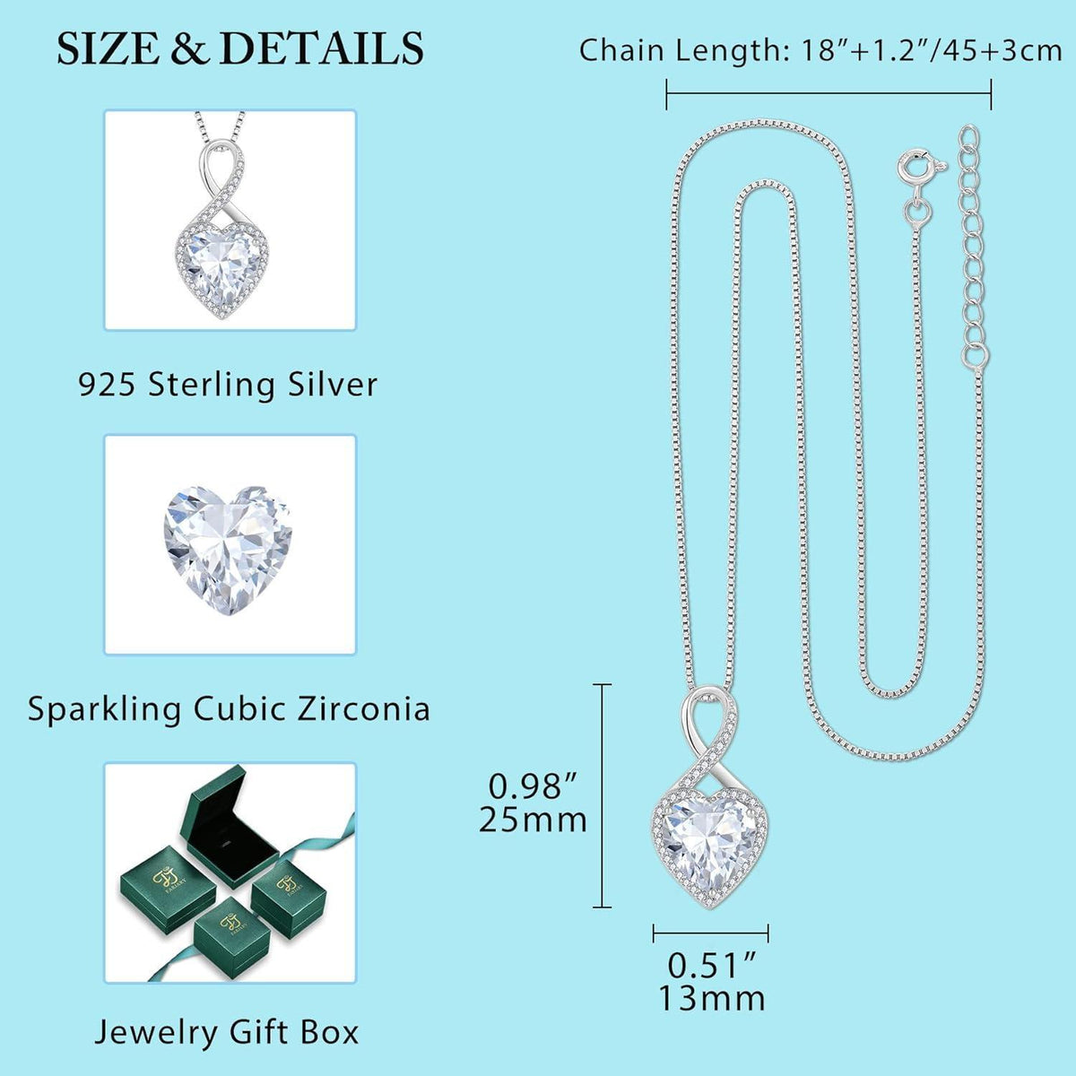 Unendlichkeit Halskette Damen 925 Sterling Silber Herz Zirkonia Geburtsstein