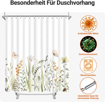 Duschvorhang 240x200cm Schmetterling Blumen Wasserdicht Waschbar Badezimmer