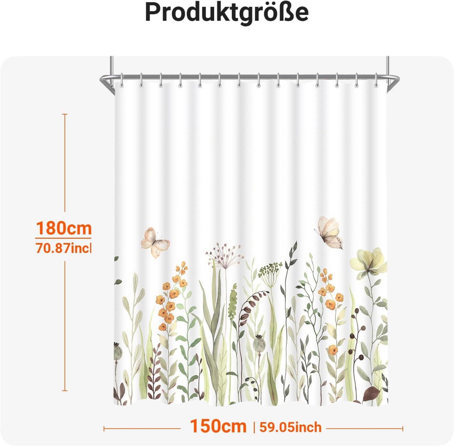 Duschvorhang 150x180cm Schmetterling Blumen Antischimmel Waterproof