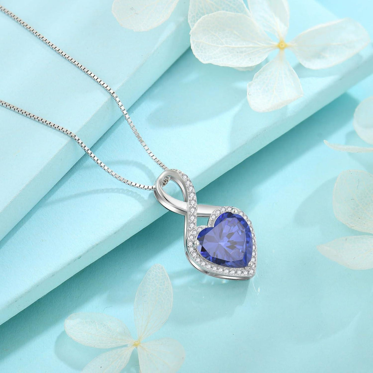 Halskette Unendlichkeit Herz mit Tansanit 925 Sterling Silber Damen