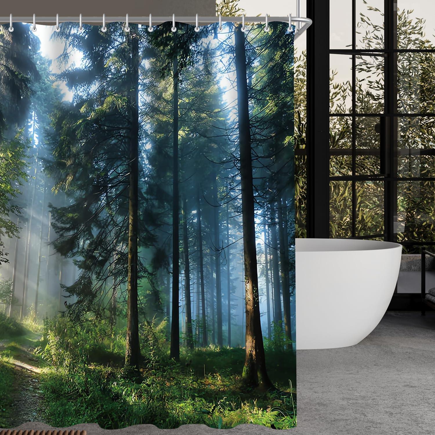 Duschvorhang Sunshine Forest 180x180cm, Wasserabweisend, Antischimmel, Waschbar, Polyester
