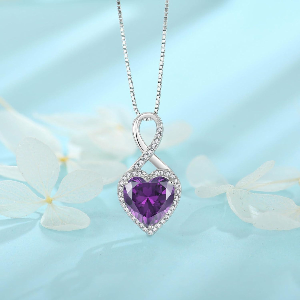 Halskette Unendlichkeit Herz mit Amethyst 925 Sterling Silber Damen