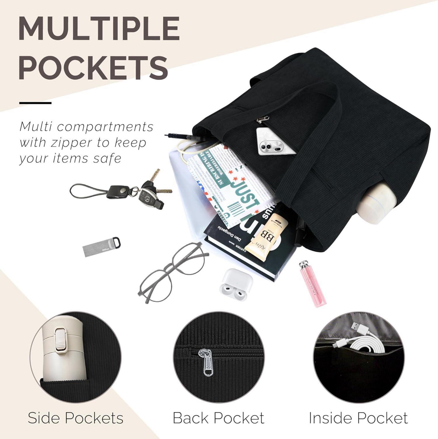 Große Cordury Tote Bag mit Reißverschluss für Reisen