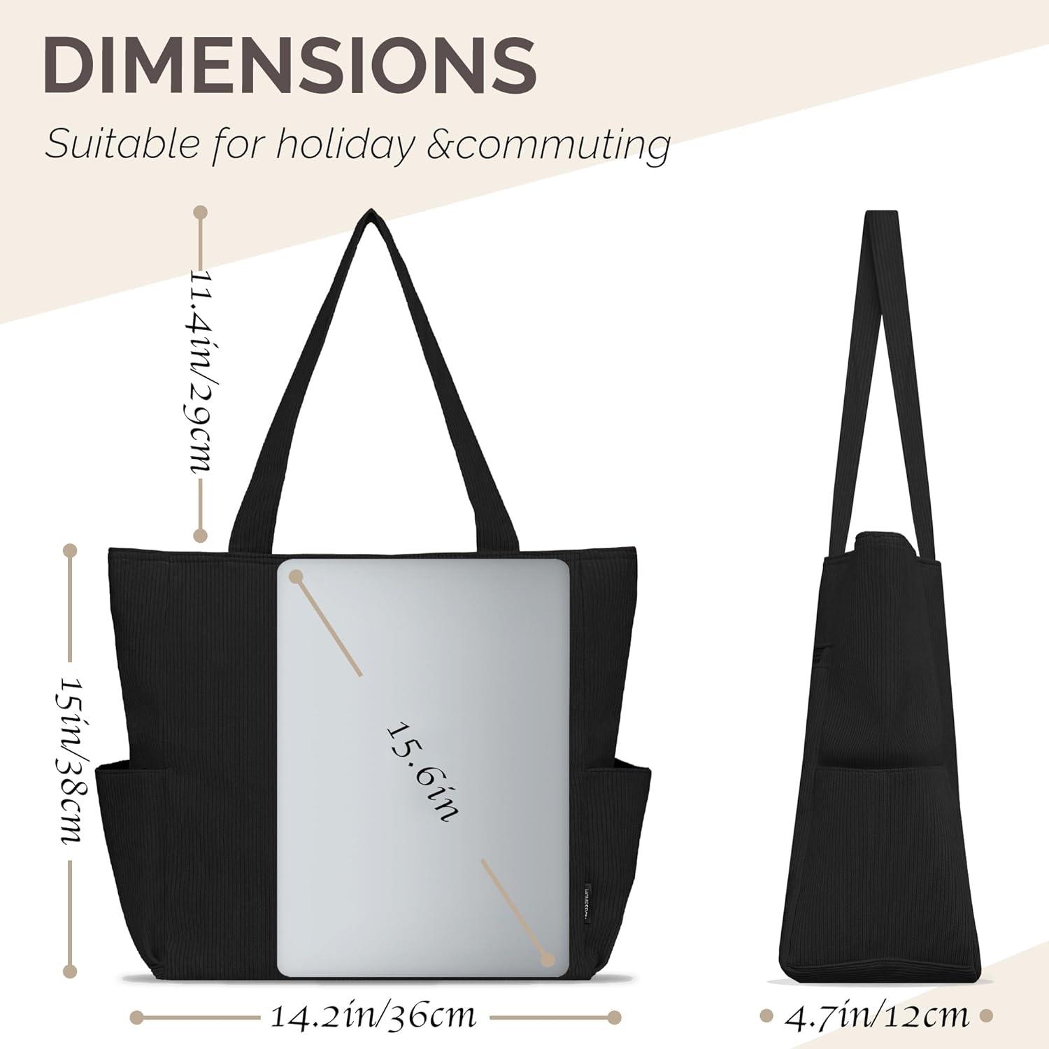 Große Cordury Tote Bag mit Reißverschluss und Taschen