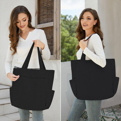 Schwarze Cordury Tote Bag Umhängetasche Reißverschluss Taschen Reisen