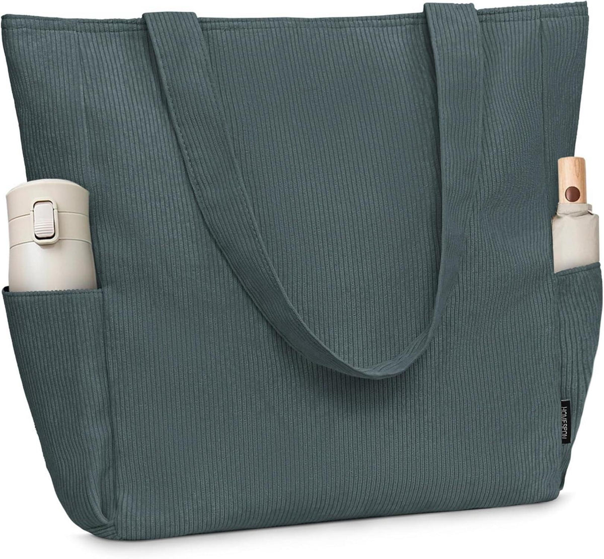 Cordury Tote Bag mit Reißverschluss und Taschen - Groß, Grau