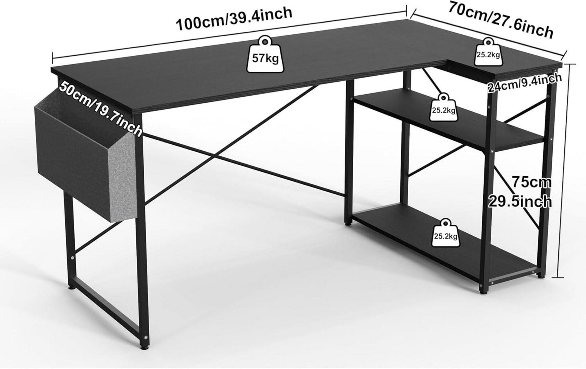 L-förmiger Gamer-Schreibtisch 100x70