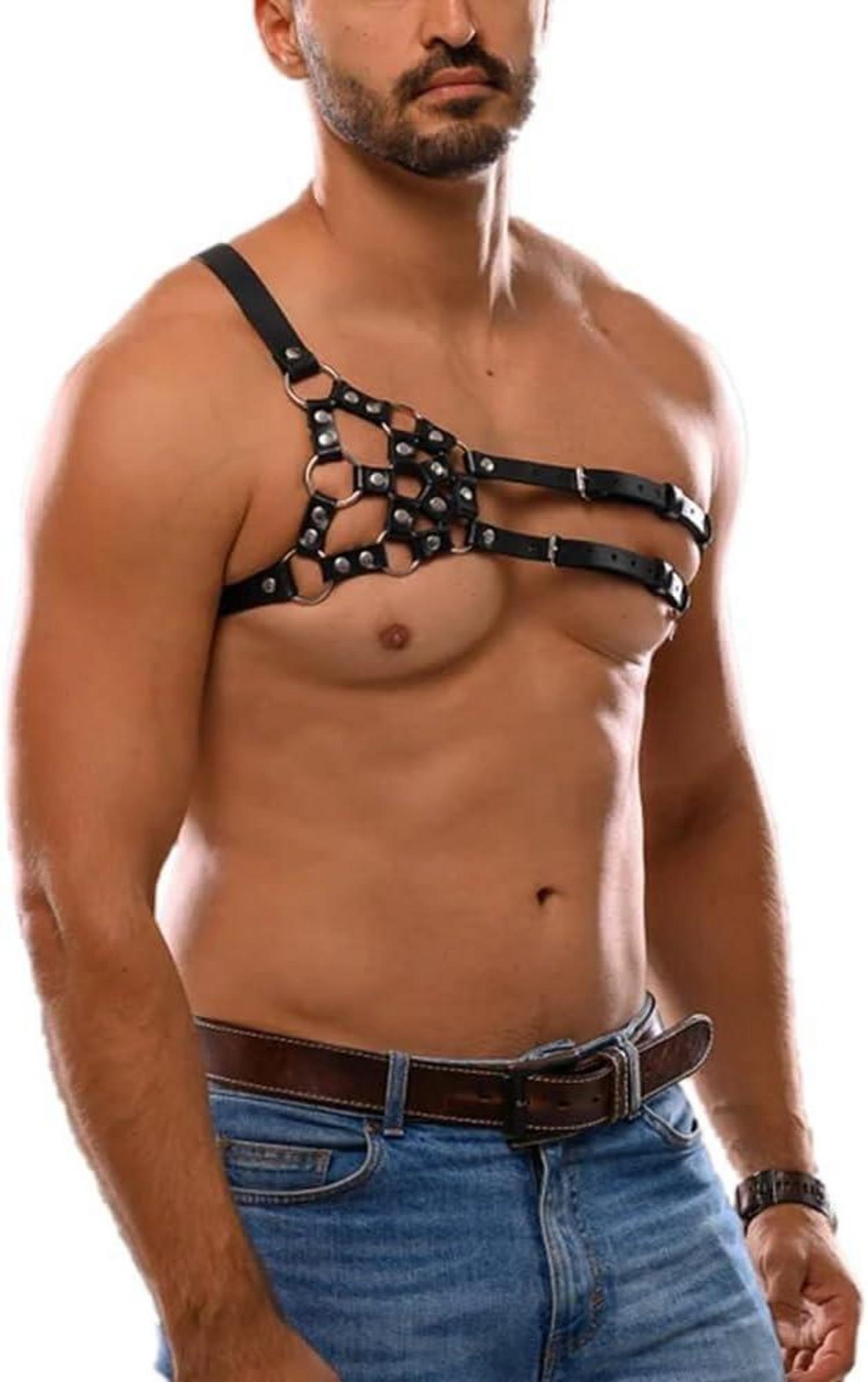 Herren Punk Body Brust Harness Leder Geschirr Fetisch Brustgurt Gay