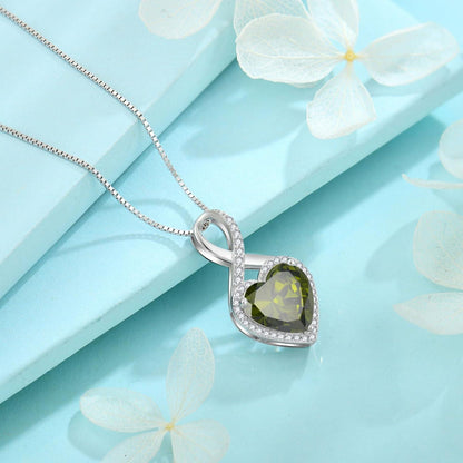 Unendlichkeit Kette Damen 925 Silber Herz Peridot Halskette Schmuck