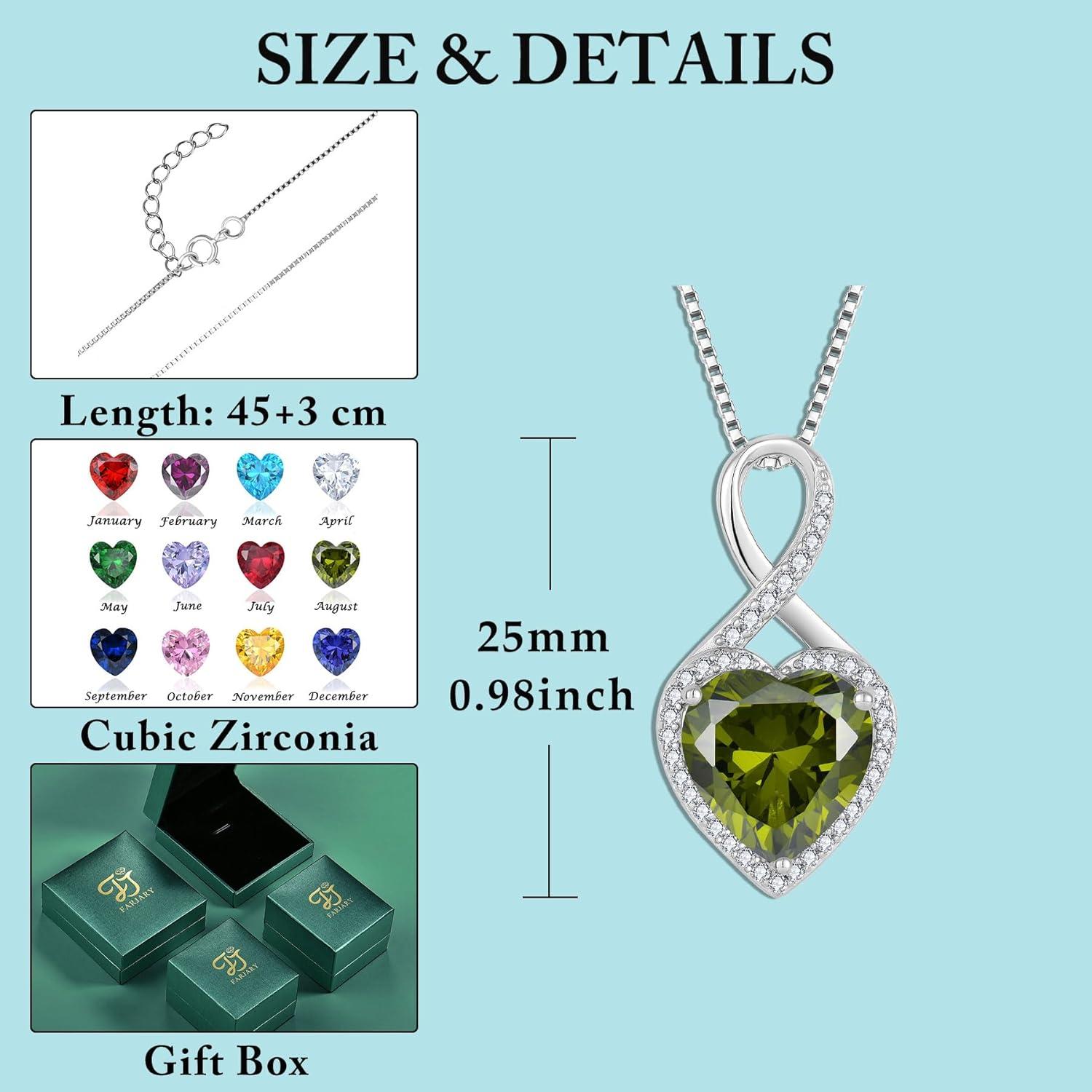 Unendlichkeit Kette Damen Sterling Silber Herz Geburtsstein Peridot