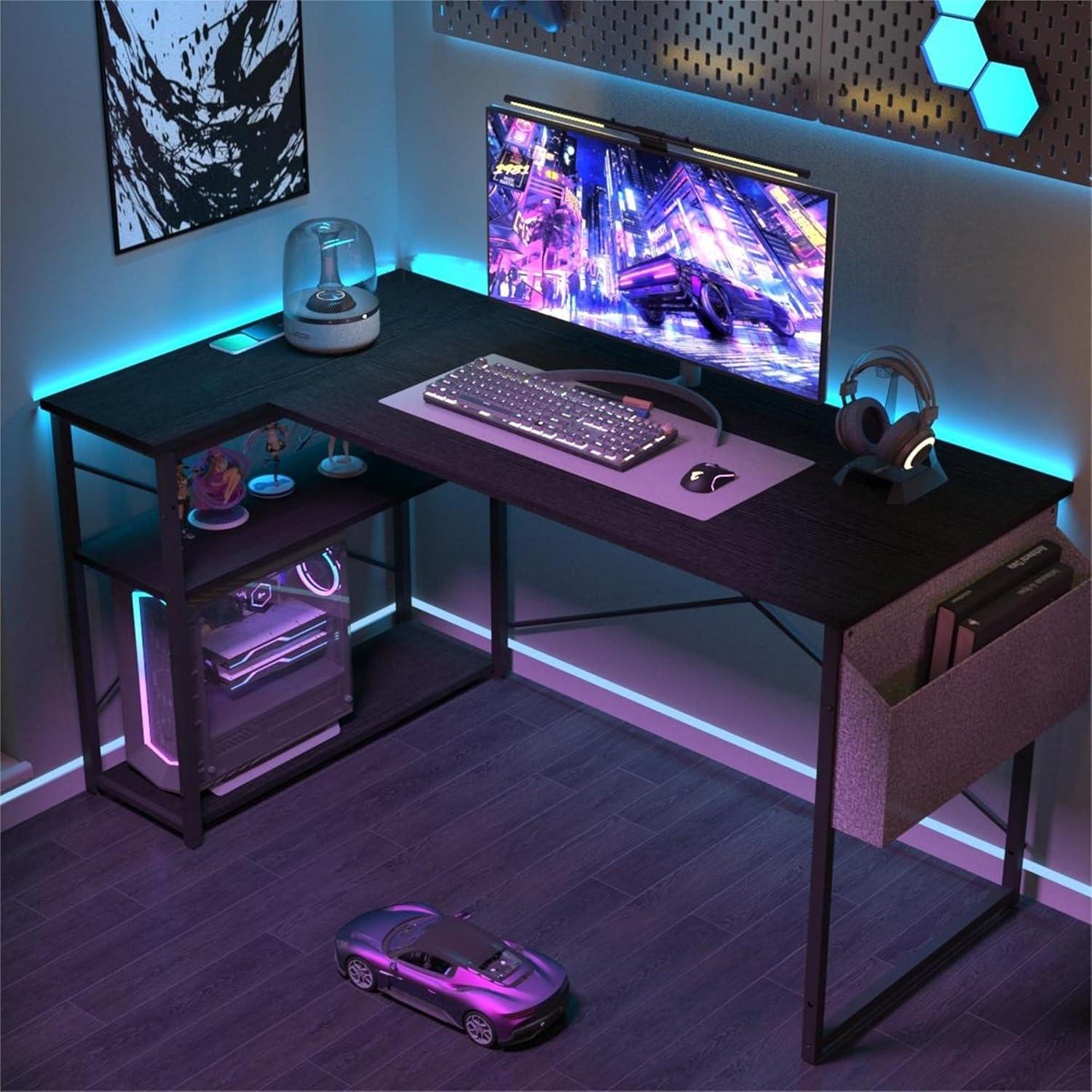 L-förmiger Gaming Schreibtisch 120x70 cm mit Ablagefächern