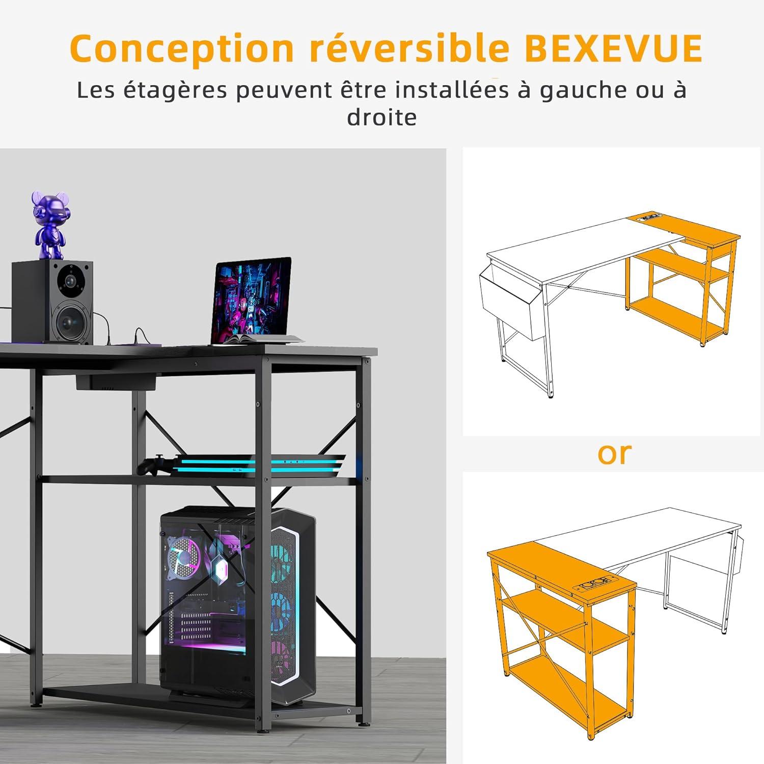 L-förmiger Gaming Schreibtisch 120x70 cm mit Ablagefächer Schwarz
