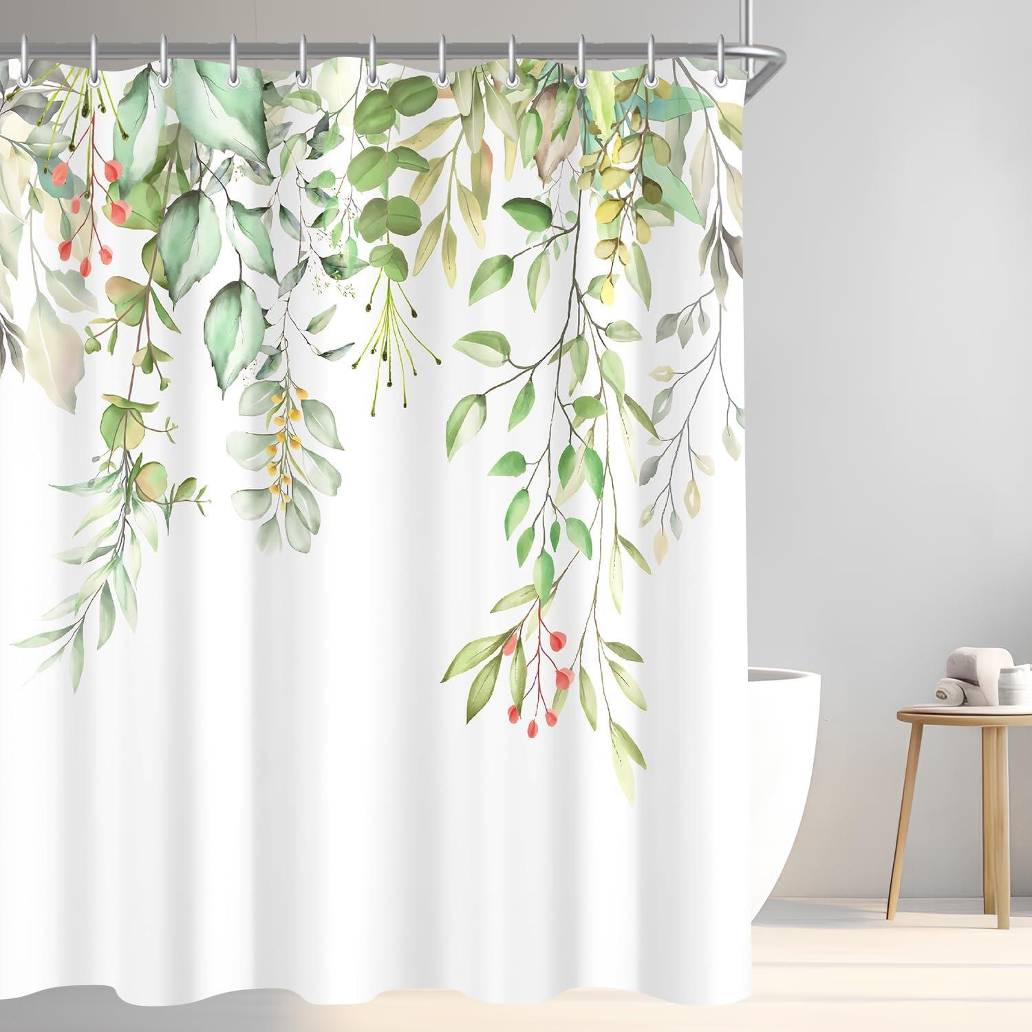 Duschvorhang 180x200cm Klare Blätter, Wasserabweisend, Antischimmel, Waschbar