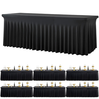 6x Stretch Tischdecke Schwarz Rechteckig 243x76 cm