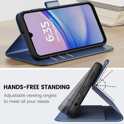 Handyhülle Samsung Galaxy A15 5G PU-Leder Hellblau Panzer Schutz Glas