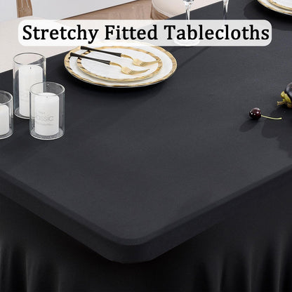 6x Stretch Tischdecke Schwarz Rechteckig 183x76cm
