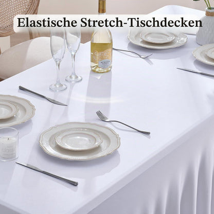 6x Weiße Spandex Tischdecke 183x76cm | Stretch & Faltenfrei