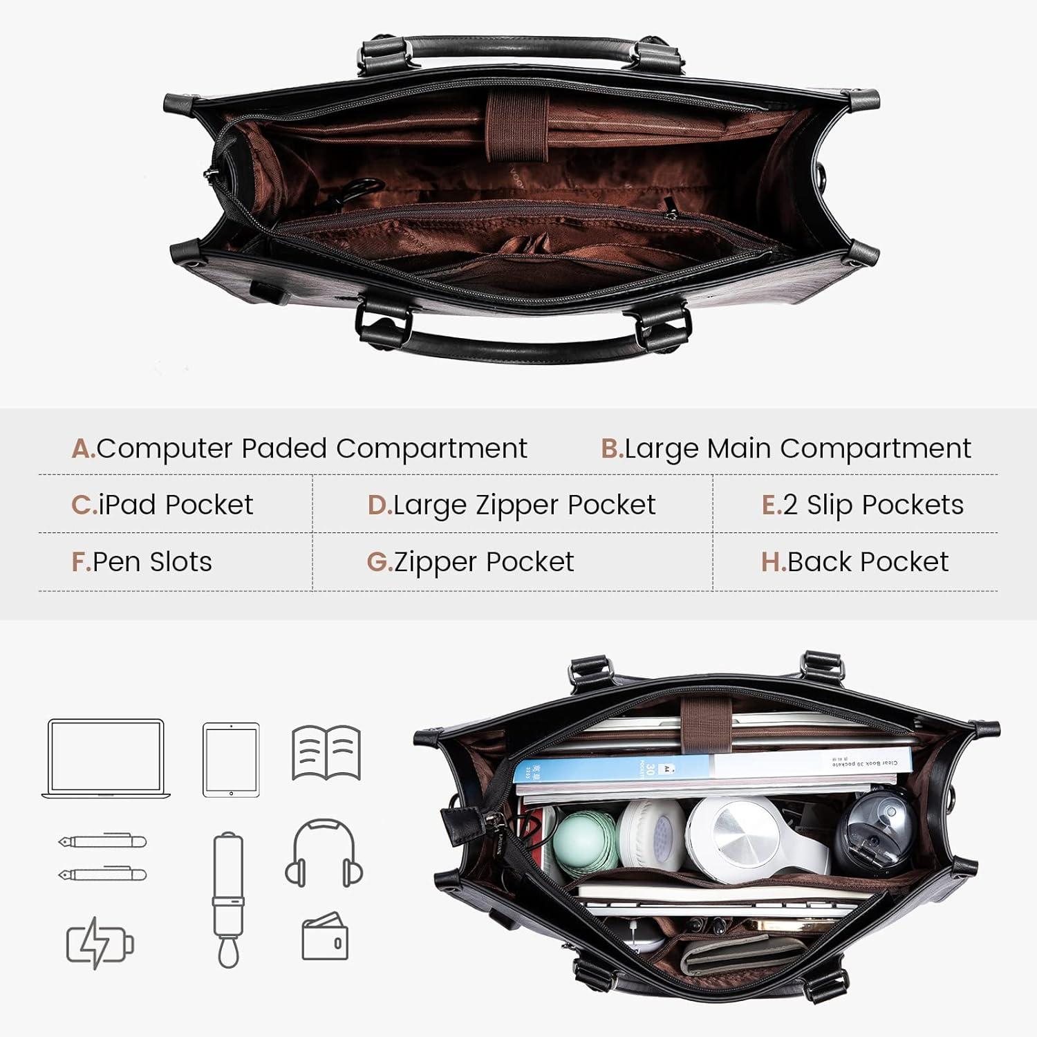 Schwarze LOVEVOOK Laptoptasche 15.6 Zoll PU Leder Umhängetasche