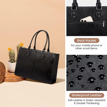 Laptoptasche 15.6 Zoll PU Leder Damen Umhängetasche Schwarz