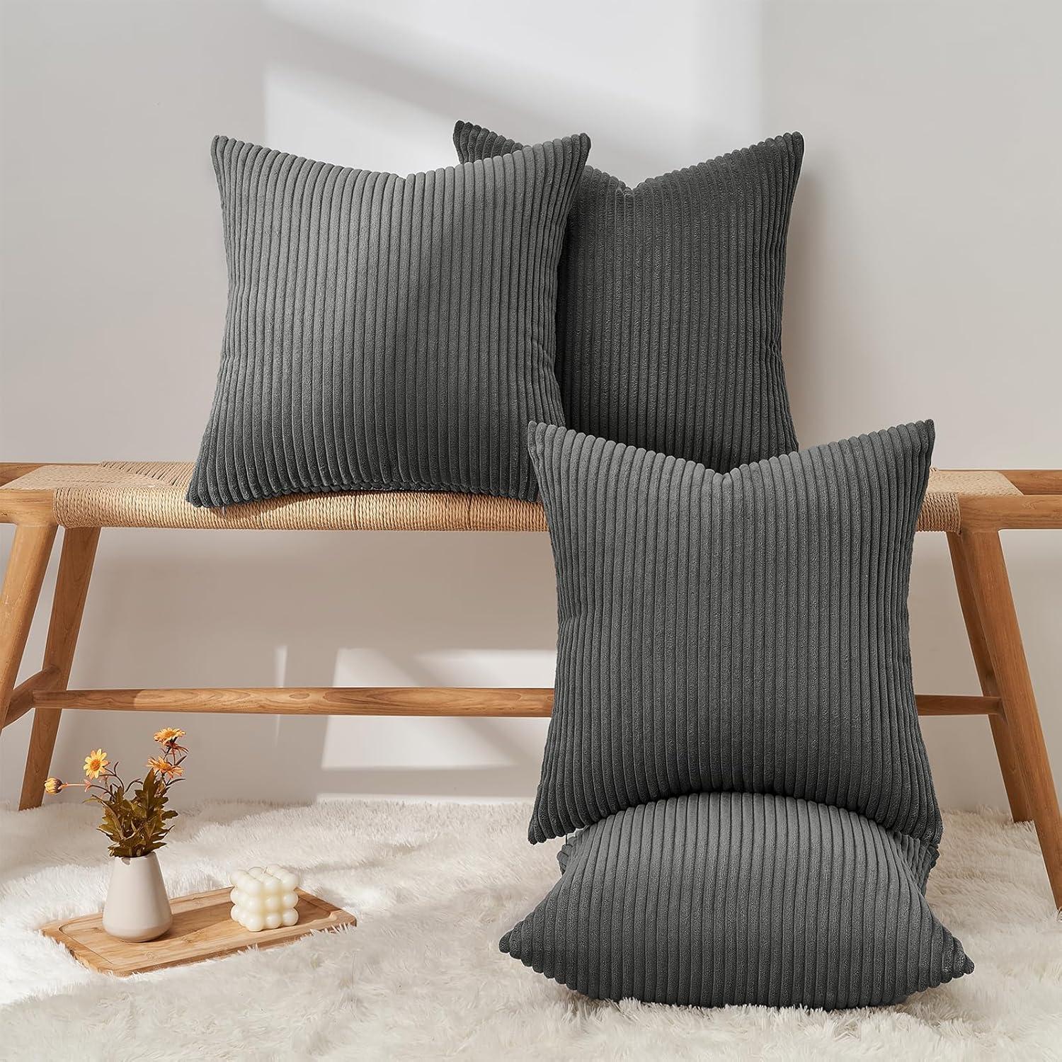 Kordsamt Kissenbezug Set Dunkel Grau 50x50 4er Pack