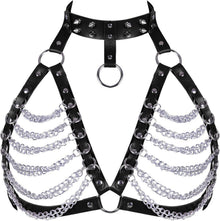 Damen Punk Gothic Halsband Körperkette Leder Harness BH
