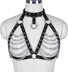 Damen Leder Harness Brustgurt Punk Gothic Körperkette BH