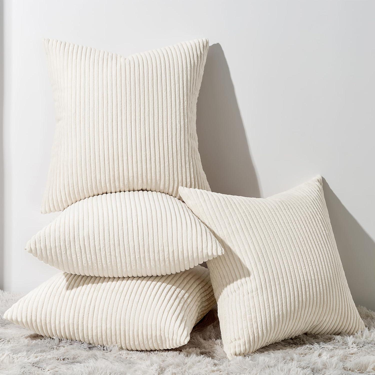 Samt Kissenbezug 4er Set Dekorative Couchkissen 50x50cm Creme