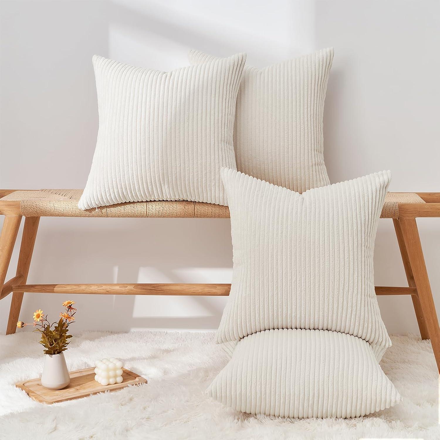4er Set Samt Kissenbezug 50x50cm Creme - Dekorative