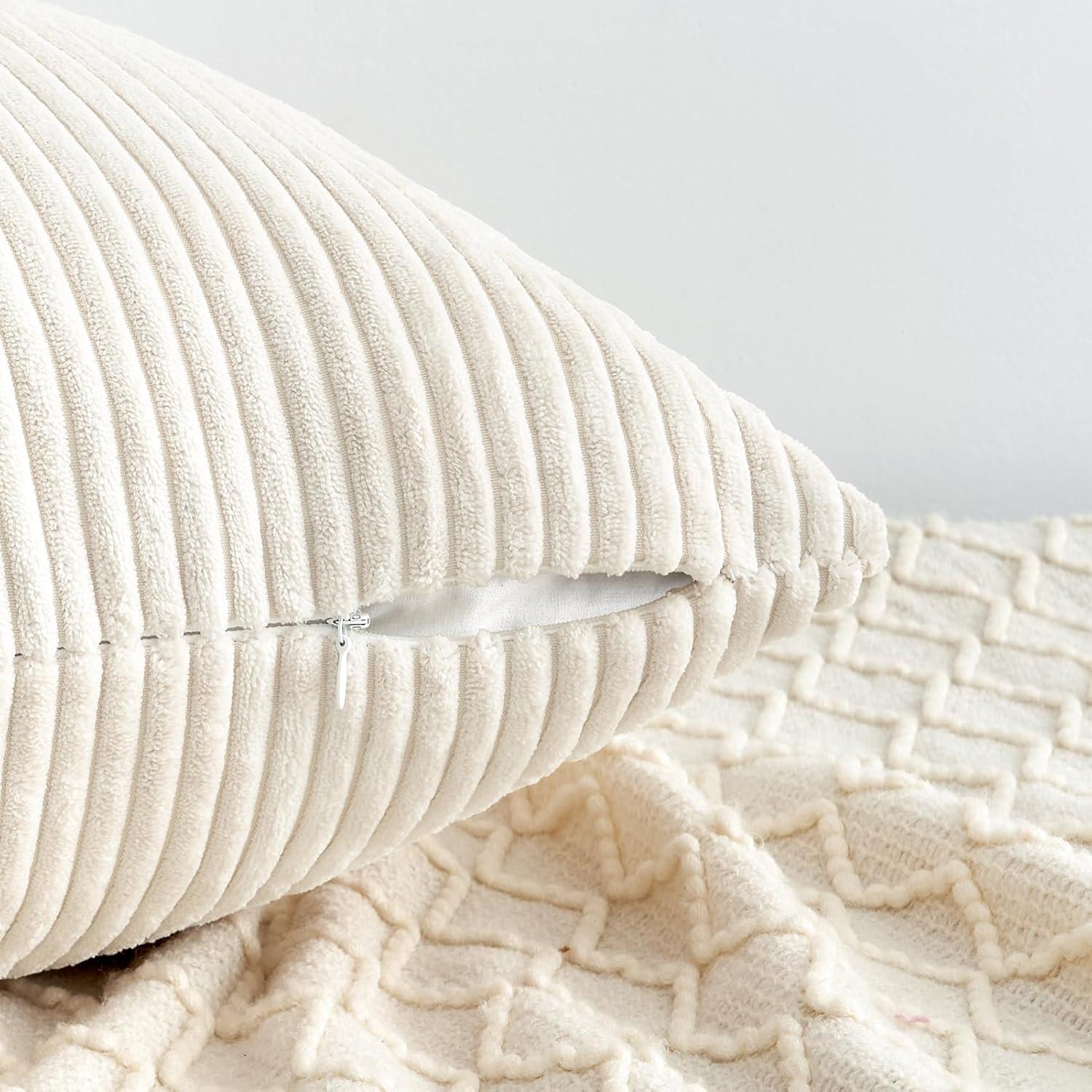 4er Set Samt Kissenbezug 50x50cm Cord-Creme
