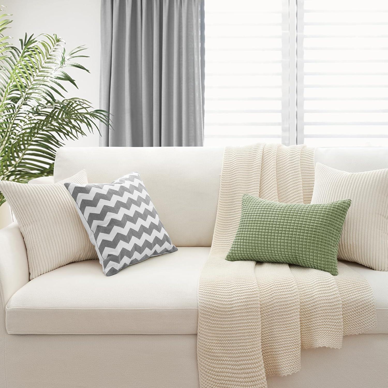 4er Set Samt Kissenbezug 50x50cm in Cord-Creme - Dekorative Couchkissen