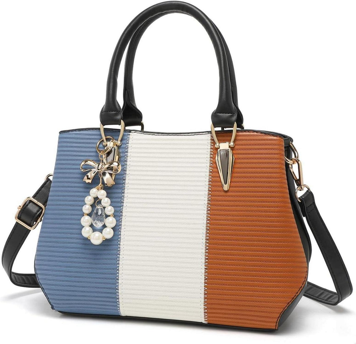 Damen Handtasche Mittelgroß Farbblock Schultertasche Elegante
