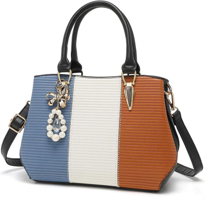 Damen Handtasche Mittelgroß Farbblock Schultertasche Elegante