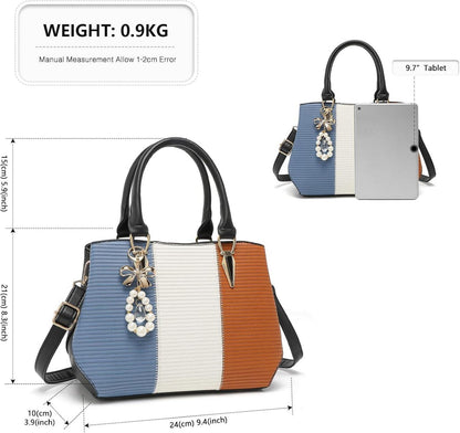 Damen Handtasche Mittelgroß Farbblock Schultertasche PU-Leder Elegante Tasche