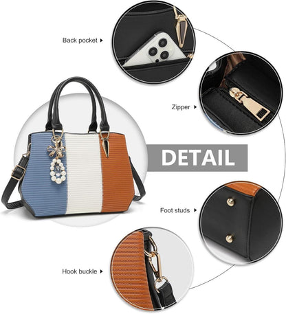 Damen Handtasche Mittelgroß Farbblock Schultertasche Elegante PU Leder