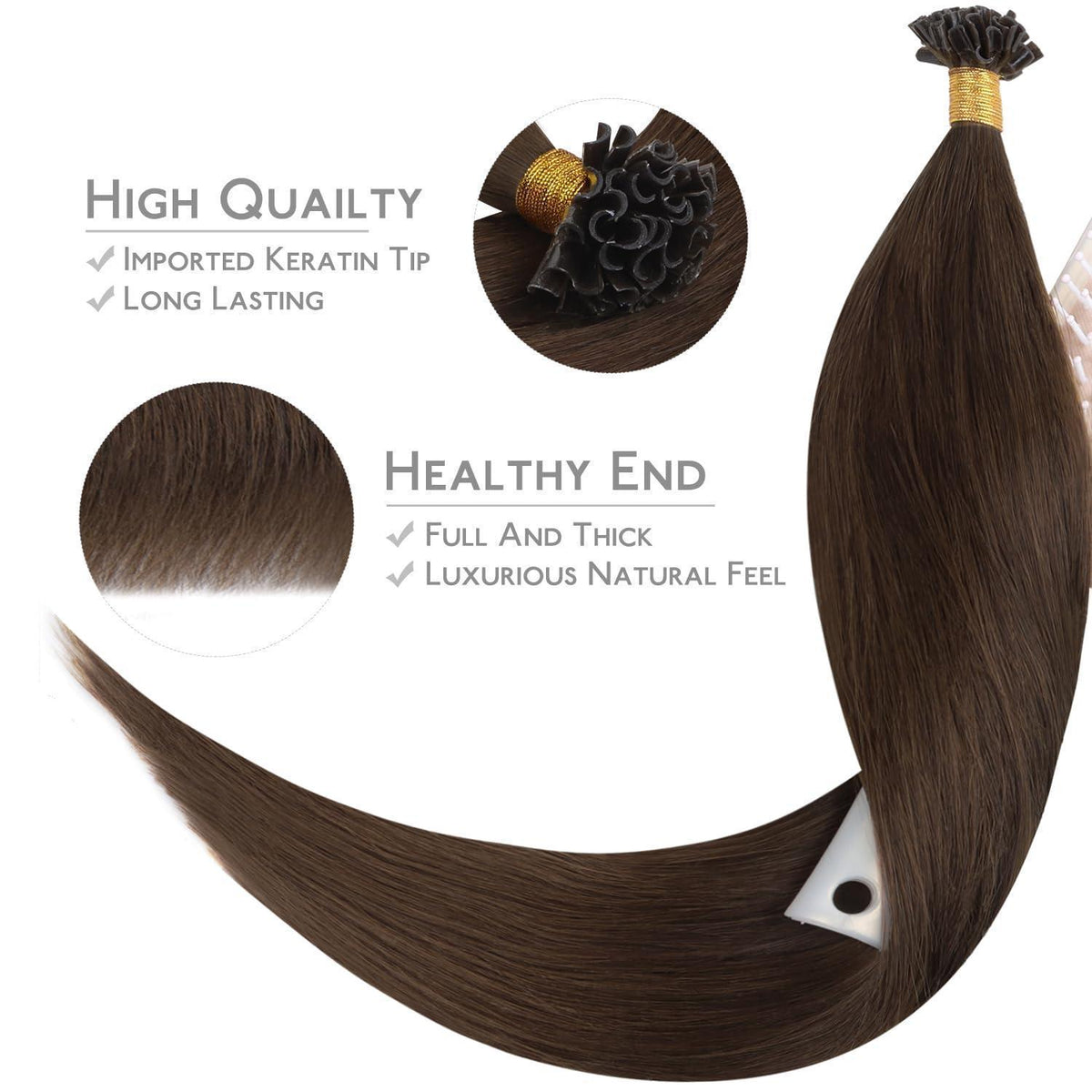 Echthaar Extensions Bonding 50cm Schokoladenbraun