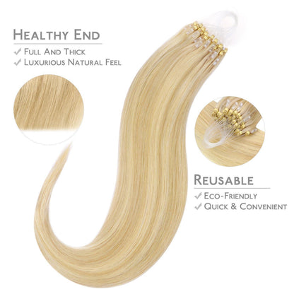 Echthaar Microring Extensions Hellblond Highlights 55cm